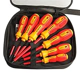Slotted and Phillips Insulated Electrical Screwdriver Set 1000 Volt Magnetic CR-V Tips Soft-grip -7 Piece