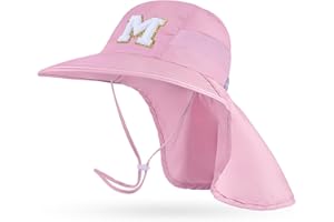 PLAY TAILOR Kids Sun Hat for Girls UV Protection Toddler Beach Bucket Hats Adjustable Summer Travel Fishing Hats with Neck Flap for Kids