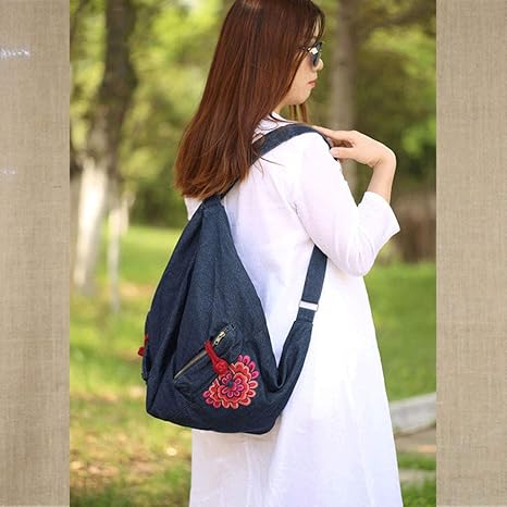 Amazon Co Jp Ncytde 刺繍バックパック女性の手作りの花の刺繍旅行バッグバッグ女性のバックパックキャンバスバックパック ホビー