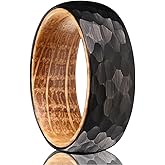 Concept Knight Tungsten Carbide Rings for Men Women 8mm Men's Engagement Wedding Bands Black Hammered Whiskey Barrel Wood Matte Brushed