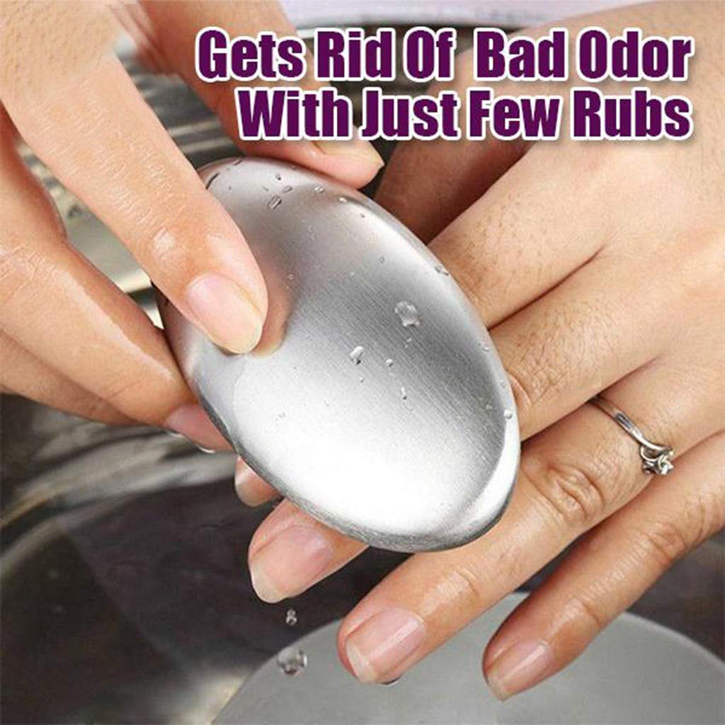FakMe Stainless Steel Soap Bar Odor Remover Kitchen Soap Clearance Remover Fish/Onion/Garlic Deodorize Gadget Tools (2PCS, Silver)