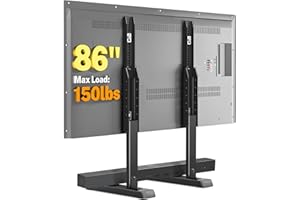 5Rcom Universal TV Stand, Large TV Legs for 37-86 Inch Flat Curved TVs with Cable Management, 6 Height Adjustment Table Top TV Mount Stand Up to 150lbs, Black