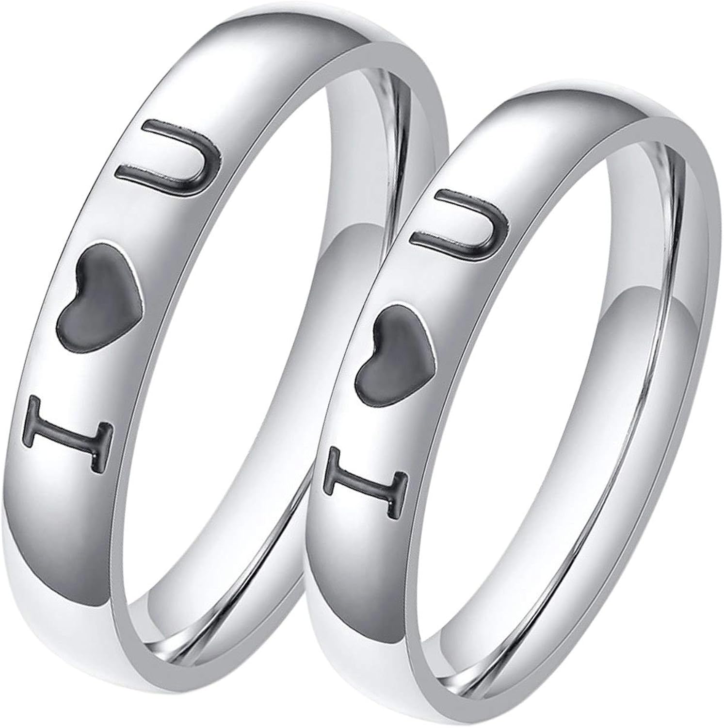 AnazoZ Anillos de Compromiso Parejas Acero Inoxidable Plata Redondo con