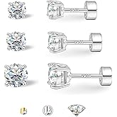 3 Pairs Moissanite Earrings Set for Women Men Dainty Flat Back Earrings Hypoallergenic Cartilage Piercing Jewelry Gifts