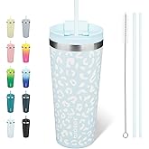 BJPKPK 22oz Tumbler With lid And Straw Stainless Steel Travel Coffee Mug Insulated Tumblers Cups,Light Blue Leopard