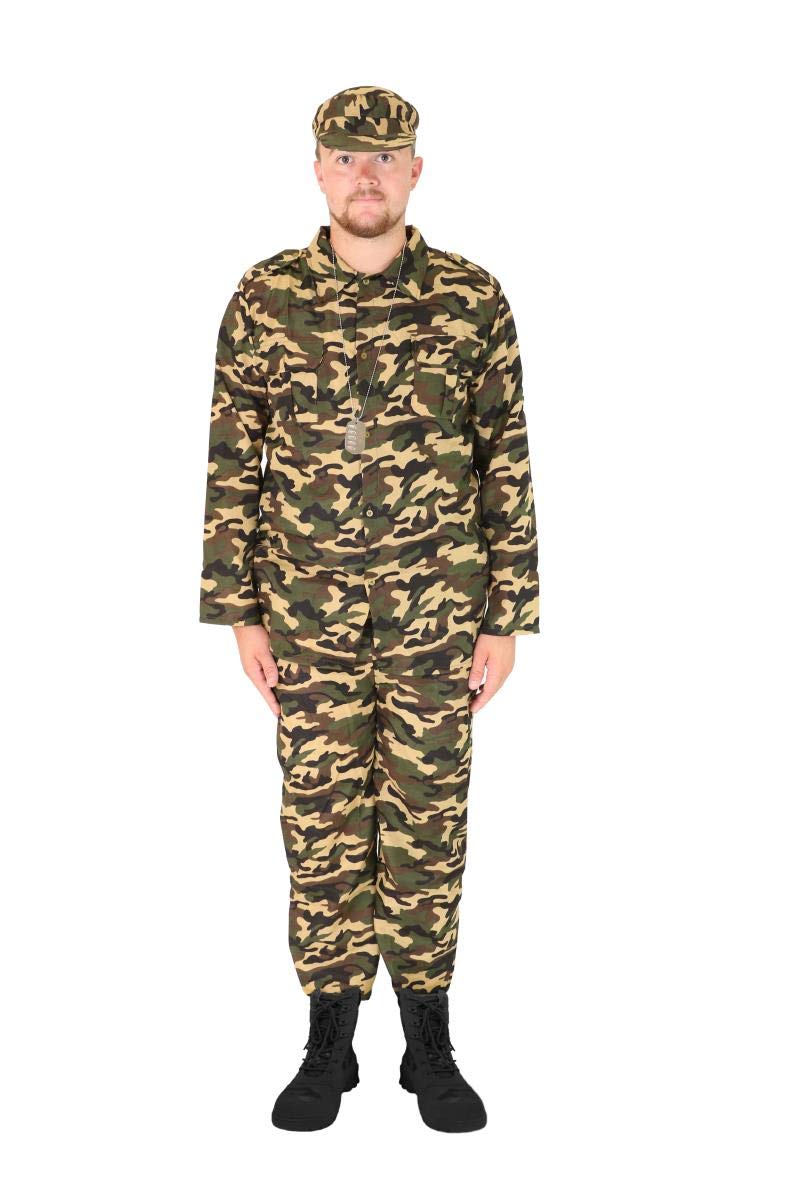 I LOVE FANCY DRESS Mens Ve Day Army Costume. Action Man Soldier Costume For Men. Camouflage Army Jacket + Matching Army Trousers + Matching Army Cap. Size: Xx-Large