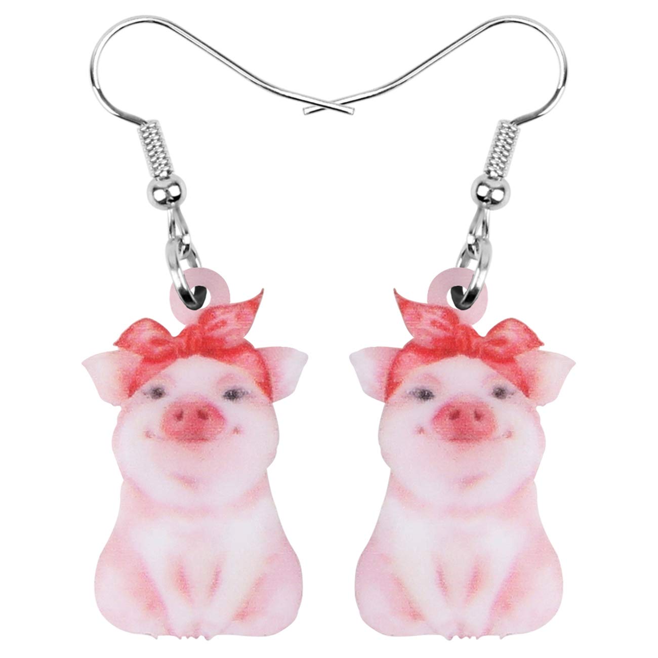 NEWEI Acrylic Cute Pink Pig Earrings Dangle Funny Animals Jewelry for Women Girls Pig Lovers Charm Pig Gifts (Pink)