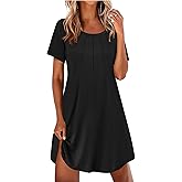 Ekouaer Nightgowns for Women Pleated Nightshirts Short Sleeve Sleepshirts Crew Neck Sleepwear Soft Night Gown Sleepdress