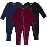 GUISBY Baby Pajamas with Mitten Cuffs - 3Pcs Girls Boys 2 Way Zipper Long Sleeve Rayon Sleepers