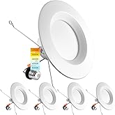 LUXRITE 5/6 Inch LED Recessed Retrofit Downlight, 14W=90W, CCT Color Selectable 2700K | 3000K | 3500K | 4000K | 5000K, Dimmable Can Light, 1100 Lumens, Wet Rated, Energy Star, Smooth Trim (4 Pack)