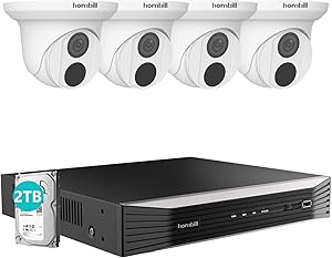 4K PoE Security Camera System,Hornbill 8MP Security Camera System 8 Channels Expandable, 4pcs 4K Dome Cameras for Home Surveillance,Indoor Outdoor Camera System with 2TB Hard Disk, Free Remote Access