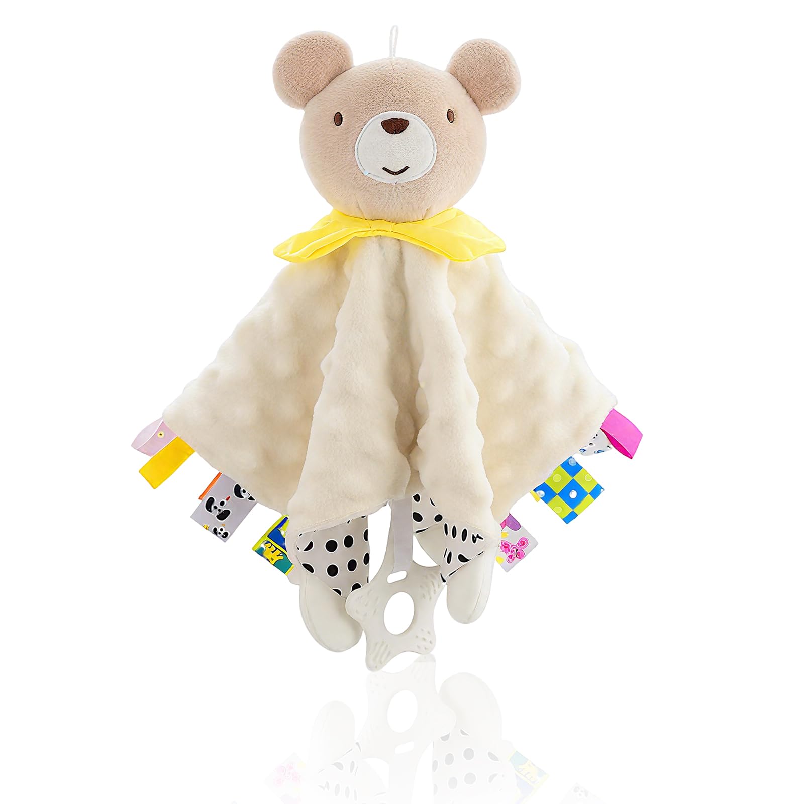 GOZINA Baby Comforter with Rattle and Teether – Soft Baby Blanket with Hanging Strap, Safe Plush Material, Newborn Essentials, (Little Bear)