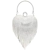UMREN Women Luxury Heart Shape Tassel Evening Clutch Bag Rhinestones Wedding Party Purse Handbag | Luxury, Heart Shape, Tassel, Evening, Rhinestones, Wedding Party
