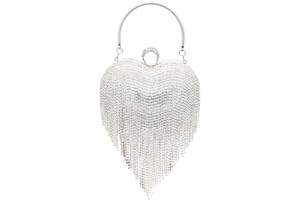 UMREN Women Luxury Heart Shape Tassel Evening Clutch Bag Rhinestones Wedding Party Purse Handbag