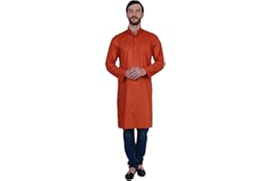Maple Clothing Men's Cotton Long Kurta Solid Color Indian Traditional Clothes