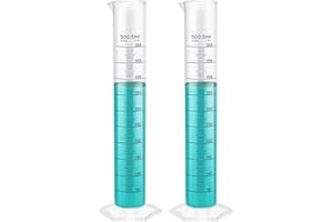 LABINVO 500ml Graduated Cylinder Set, 2pcs of Blue Printed Plastic Measuring Cylinders, Hexagonal Base, with Spout, IN-MC500