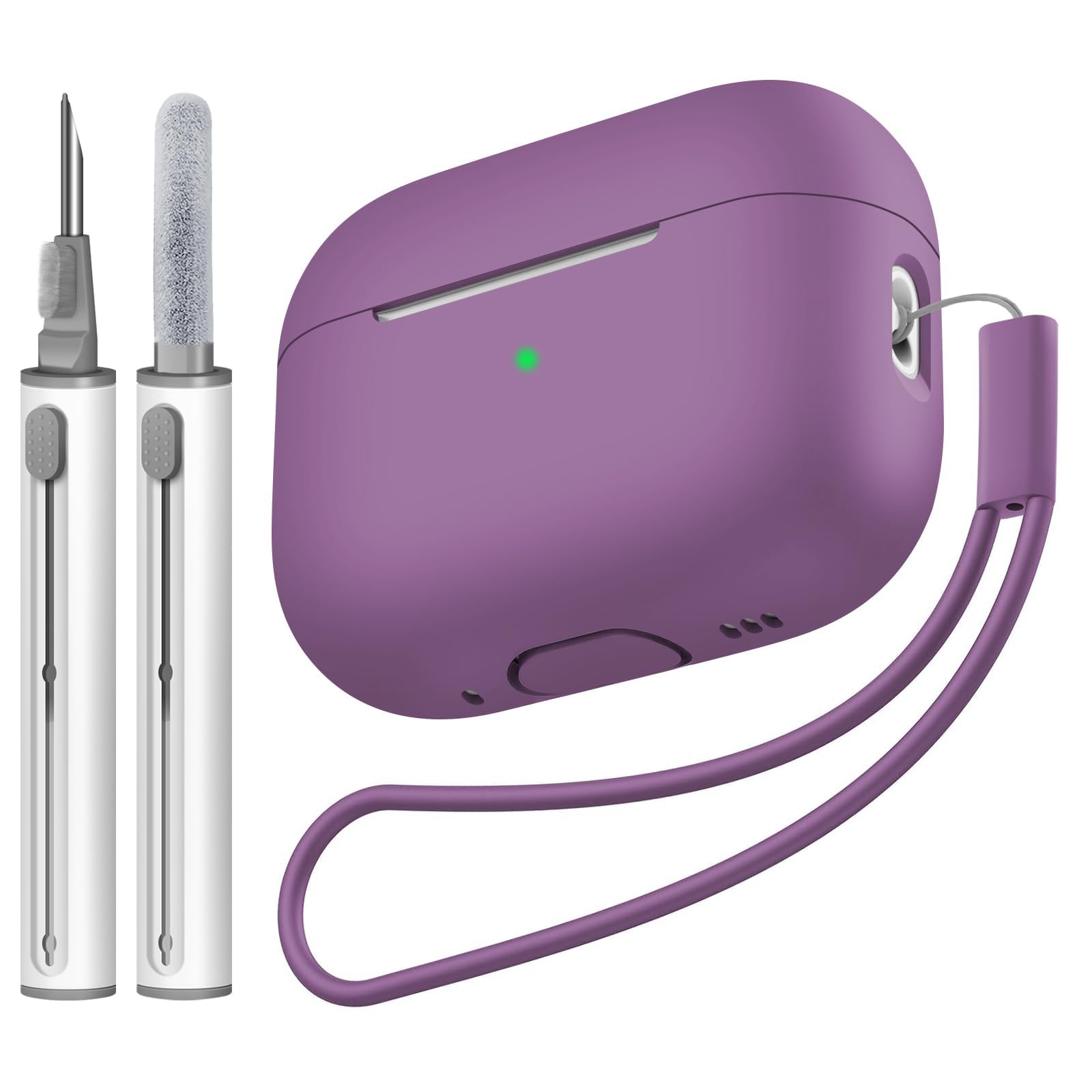 Photo 1 of Tandoler Compatible with Airpods Pro 2 Case, Soft Silicone Skin Cover Protective Cases with Cleaner kit and Lanyard Compatible for AirPod Pro 2nd Generation, Front LED Visible-Dusty Purple
