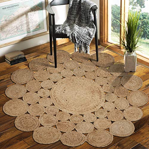 LR Resources Jute LR12030NAT40RD Natural Round X 4 ft Indoor Area Rug
