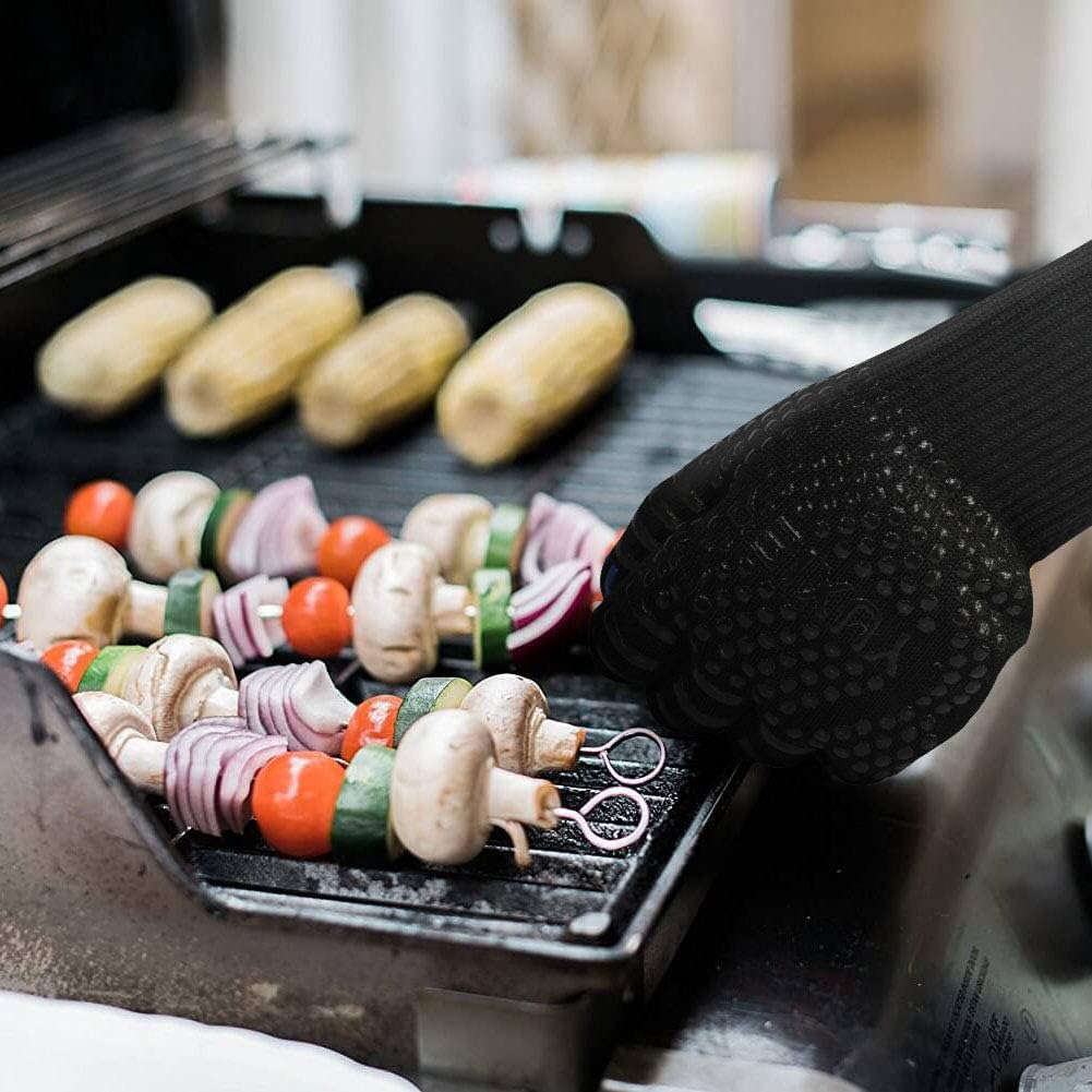 Yuxier Oven Gloves BBQ Grill Gloves 1472°F Extreme Heat Resistant Oven Mitts for Cooking, Grilling, Kitchen, Smoker Baking, Barbecue, Fireplace, Welding, Cutting (13.8inch, Black Gloves) : Sports & Outdoors