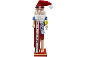 WVIOUOPU Christmas Santa Beach Nutcracker Decorations - 15 Inch Handmade Wooden Beach Figures with Surfboard Sunglasses Cold Drink for Mantle Shelf Tabletop Home Christmas Holiday Ornaments Gifts Decor