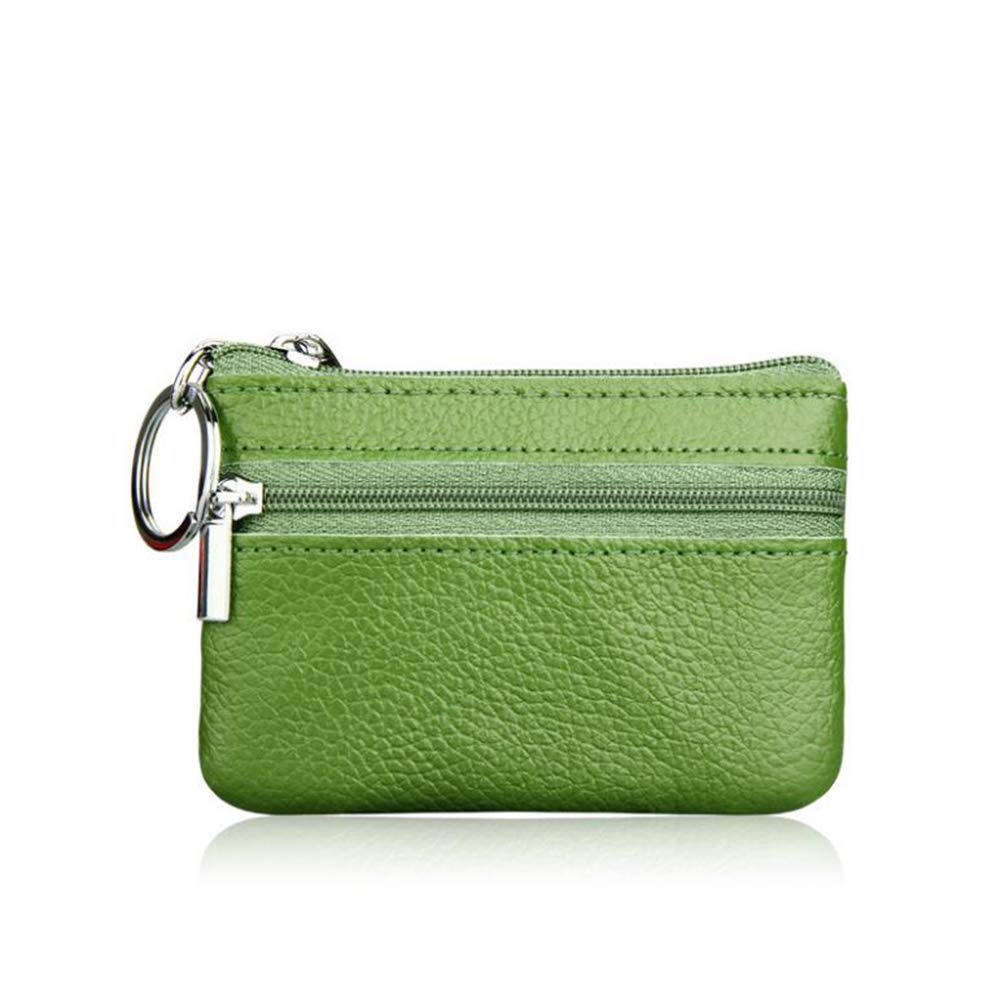 AprinCtempsD Ladies Small Coin Purse Genuine Leather with Zip Mini Change Wallet Pouch for Womens for Womens Mens with Key Ring (Green)