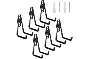 Suprom 6 Pack Garage Hooks Heavy Duty - Supports 100 lbs, Utility Steel Garage Hanger & Organizer for Organizing Garden Lawn Tools, Ladders, Garden Hose, Digging Shovel, Bikes, Ropes