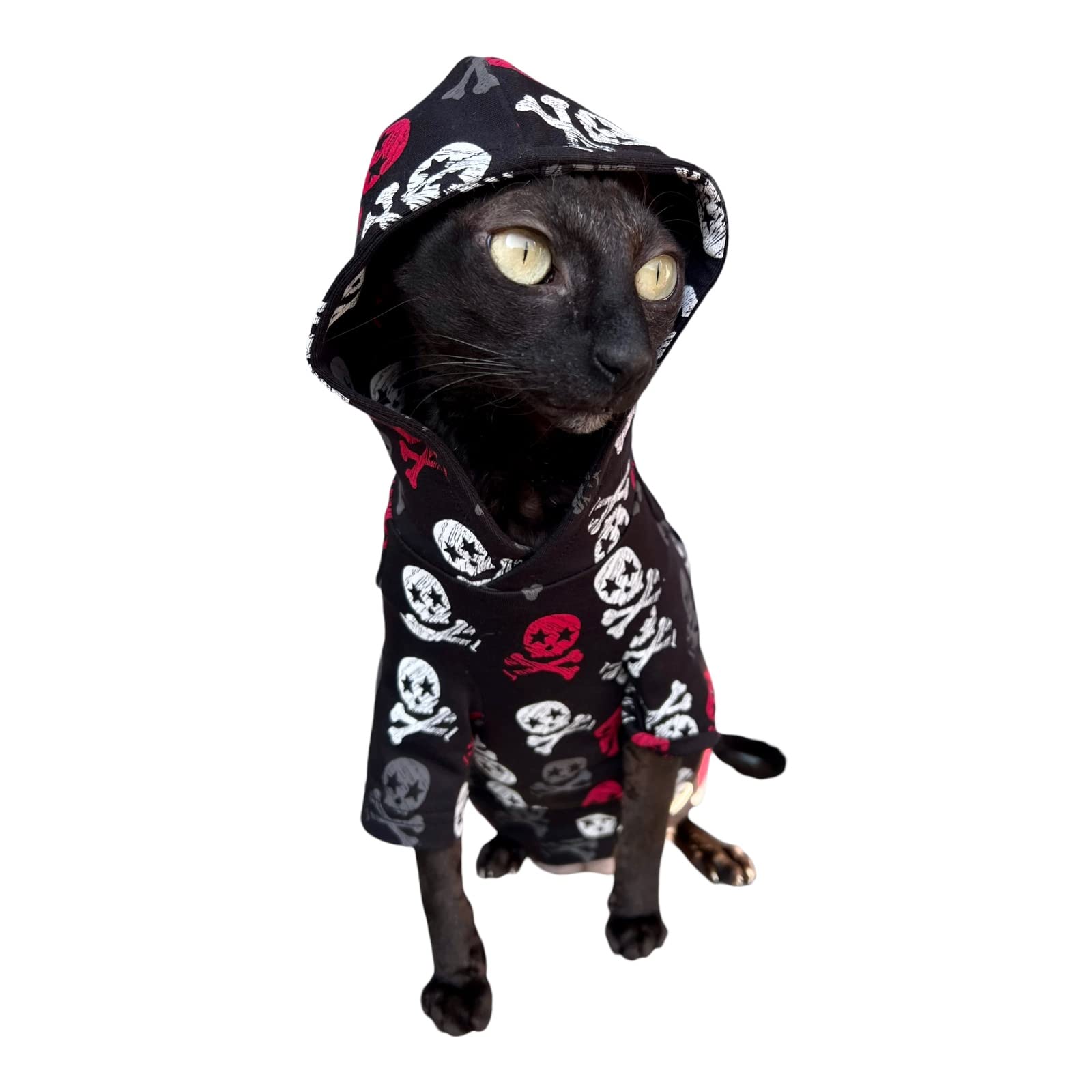 Kotomoda Cat's Hoodie Sculls in black 100% cotton for Sphynx and naked cats (X-Small) — image 1