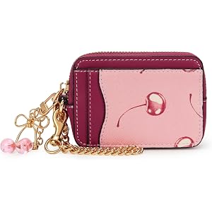CATSEA Small Wallets For Women Mini Wristlet Wallet Cherry Print Wristlet Coin Purse Credit Card Holder Wallet Card Cases (Pi