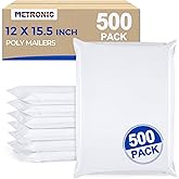 Metronic Poly Mailers 12x15.5 500pcs White Shipping Bags for Clothes Bulk,Self Adhesive Shipping Envelopes for Small Business,Waterproof Mailers Poly Bags for Shipping,Packaging Mailing Bags