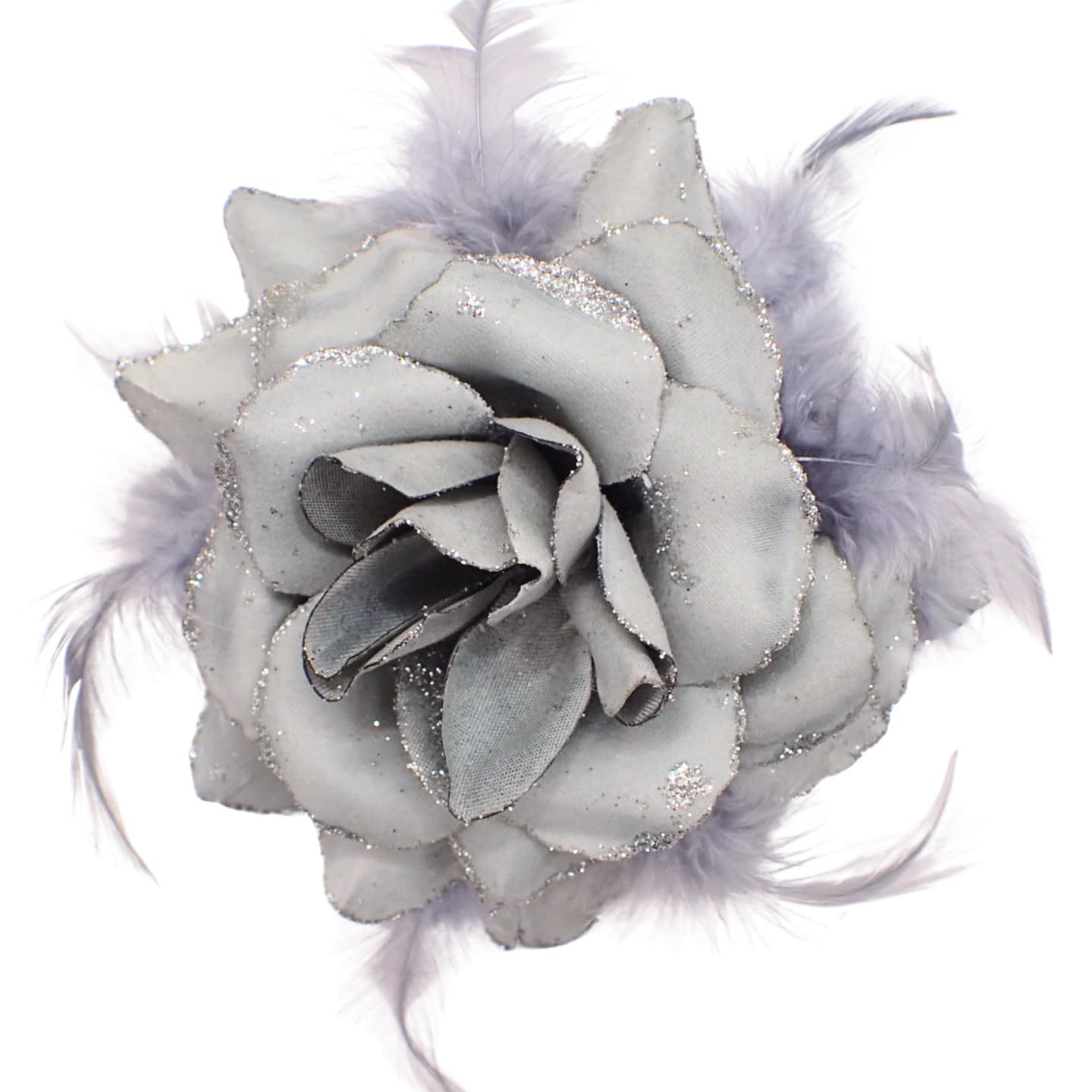 Topkids Accessories Rose Flower Hair Clip Hairband Brooch Safety Pin Hairpin Floral Corsage Fascinator Hair Band Aligator Beak Grip for Women & Girls Wedding Prom Party Special Occasion (Silver)