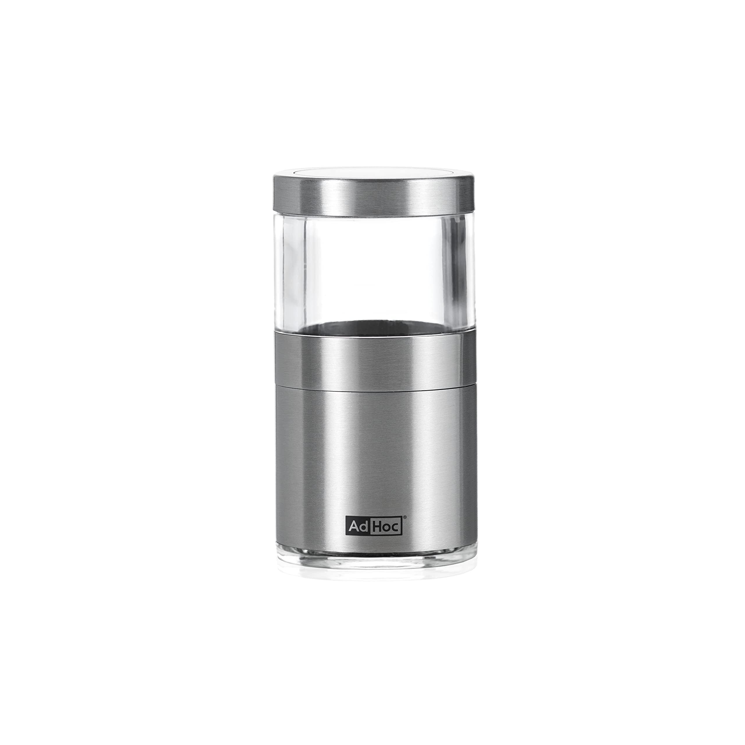 AdHoc Voyage Mini Chilli Cutter/Spice Cutter | Stainless Steel/Acrylic | PreciseCut Technology, Compact Spice Mill | (H) 75 mm x (D) 38 mm | Clear/Silver