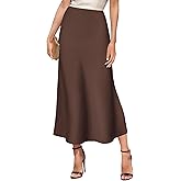 GOLDSTITCH Women's Satin High Waist Skirts Elegant Flared Casual A Line Maxi Skirt
