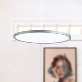 MADEM Modern LED Disc Chandelier, 23.6'' Pendant Hanging Light, Silver,Pendant Light with Acrylic Shape Dimmable Contemporary Chandelier 6000K for Office Dining Room Meeting Room Kitchen Island