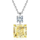 ALQDLI Sterling Silver Yellow Necklaces for Women, 8CT Asscher/Pear Cut 10MM Simulated-Diamond 5A Cubic Zirconia CZ Pendant Necklace Jewelry Gifts for Her Birthday Mothers Day Christmas