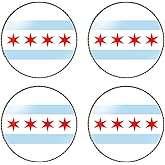 HSQCEZ 4 Pcs Chicago Flag Pin Round 1 Inch, Lapel Pins Souvenir Badge for Hat Clothes Backpack,Chicagoans Flag Brooch Accessories Party Favors,Patriotic Pin Accessories for Men/Women
