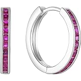 Starchenie Huggie Hoop Earrings for Women 925 Sterling Silver Princess Cut Birthstones Jewelry Gift