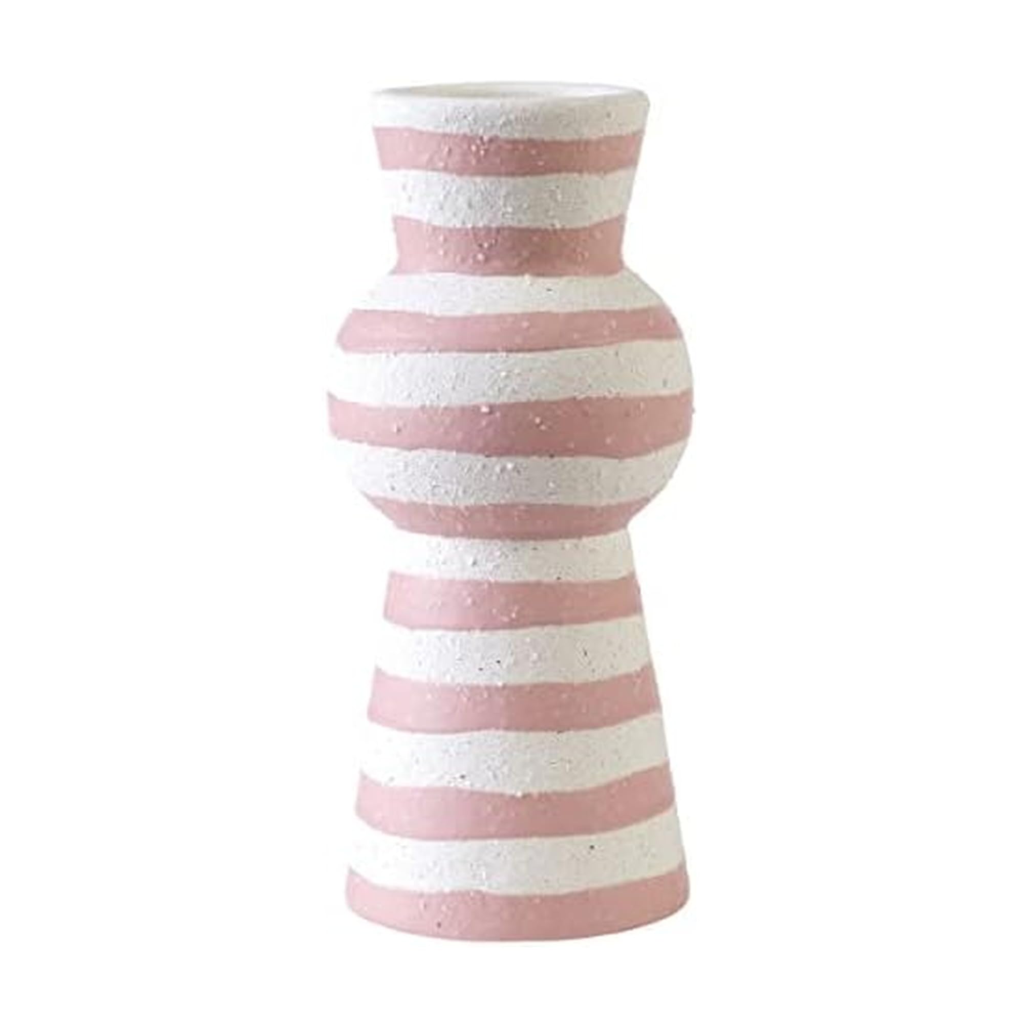 Elements 3.54x3.54x7.87 Inch White and Pink Stripe Textured Ceramic Vase