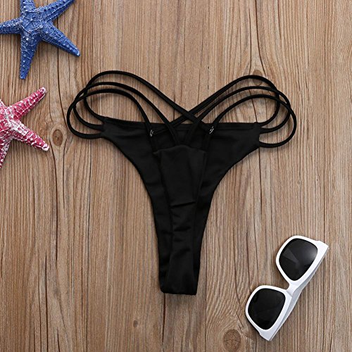 Hot Sale! Tloowy 2018 Summer Sexy Brazilian Bikini Bottom Thong Strappy Cheeky Swimsuit Swim Hipster G-String (Black, M) - Thumbnail 2