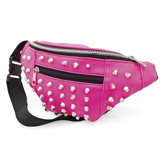 Neon Pink Faux Leather Studded Bum Bag / Fanny Pack Festivals