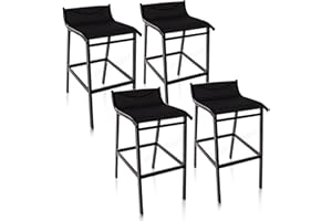 Sundale Outdoor Black Patio Bar Stools Set of 4, Low Back Metal Counter Height Tall Seat Armless Chairs, High Top Outside Barstools for Outside Porch Yard Deck Pool