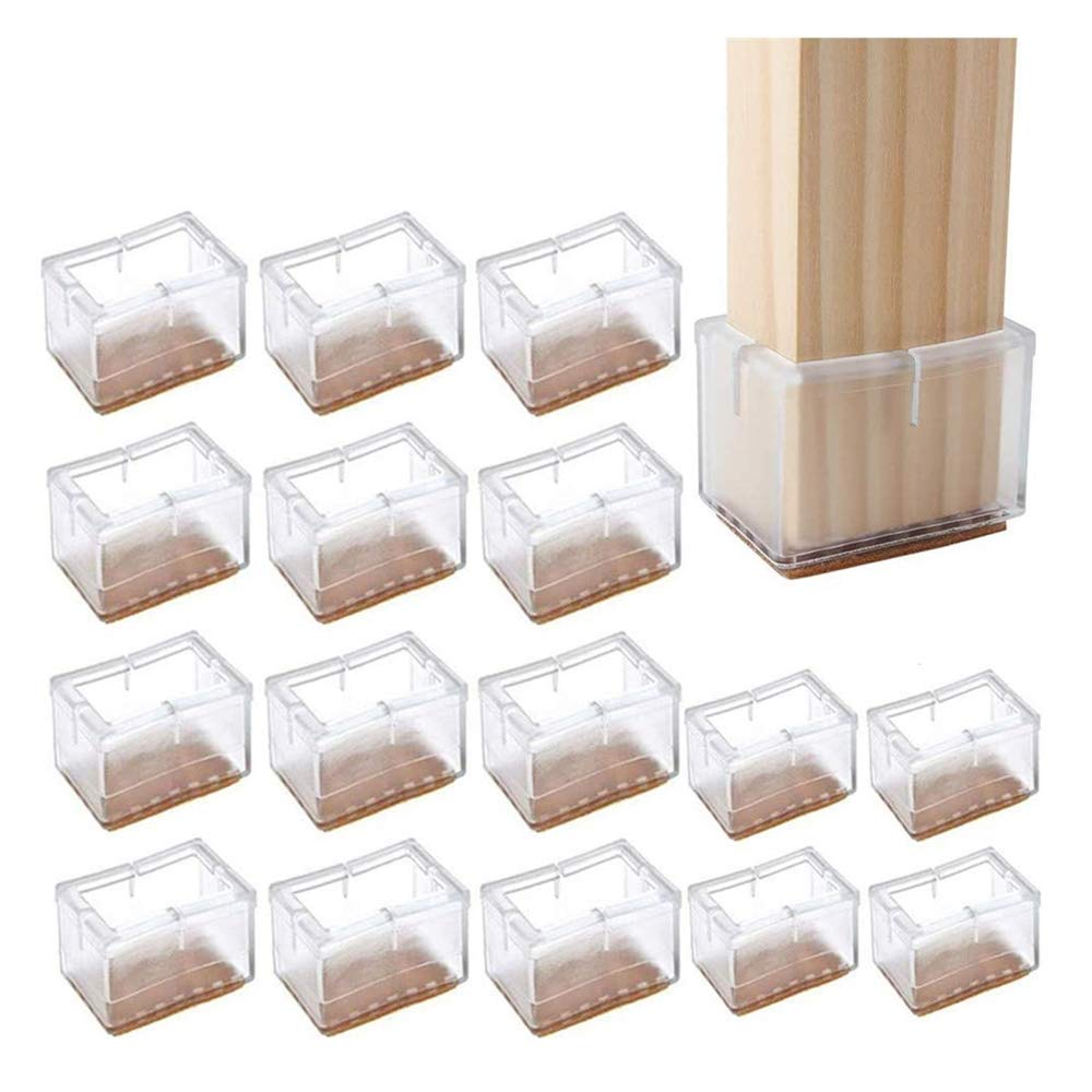 YGMXZL Chair Glides Feet Caps,16 Pack Clear Furniture Feet Covers,Silicone Table Feet Protector Pads with Felt Furniture Pads,Rectangular Leg (Length 37-42MM, Width 16-21MM)