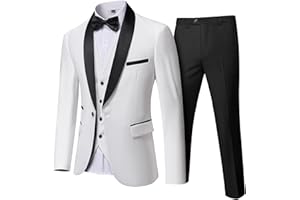 YND Men's 3 Piece Tuxedo Set with Bow Tie, Slim Fit One Button Shawl Lapel Suit Blazer Vest Pants, for Wedding Prom Dinners
