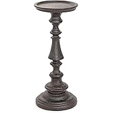 Sungmor Rustic Cast Iron Pillar Candle Holder, 9.6" Tall Vintage Candlestick Holders, Table Centerpiece Metal Candle Holder, Farmhouse Candle Stand for Fireplace Shelf Home Decor