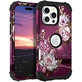 Hocase for iPhone 16 Pro Max Case, Heavy Duty Shockproof Protection Soft Silicone Rubber+Hard Plastic Bumpers Hybrid Protective Case for iPhone 16 Pro Max 2024 - Royal Purple Flowers