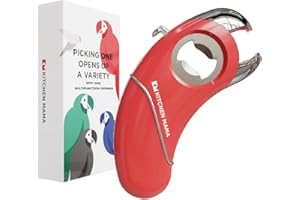Kitchen Mama Epic One Multifunction Opener: Magnetic Bottle Opener, Beer Soda Opener, Effortless Jar Lid Opener for Seniors and Elderly with weak Hands and Arthritis, Essential Kitchen Gadget (Red)