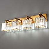 FDPBY Modern Vanity Light 4-Lights Modern Gold Brushed Brass Finish Crystal Wall Light Bathroom Vanity Light Fixtures