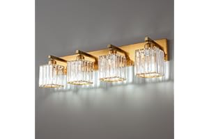 FDPBY Modern 4-Light Gold Brushed Brass Finish Crystal Bathroom Vanity Light Fixtures