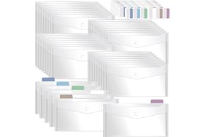 Beuiouer 40 Pack 5 X 10 Inch Clear Plastic Envelopes with Snap Closure, Reusable Plastic Pencil Pouch Money Envelopes