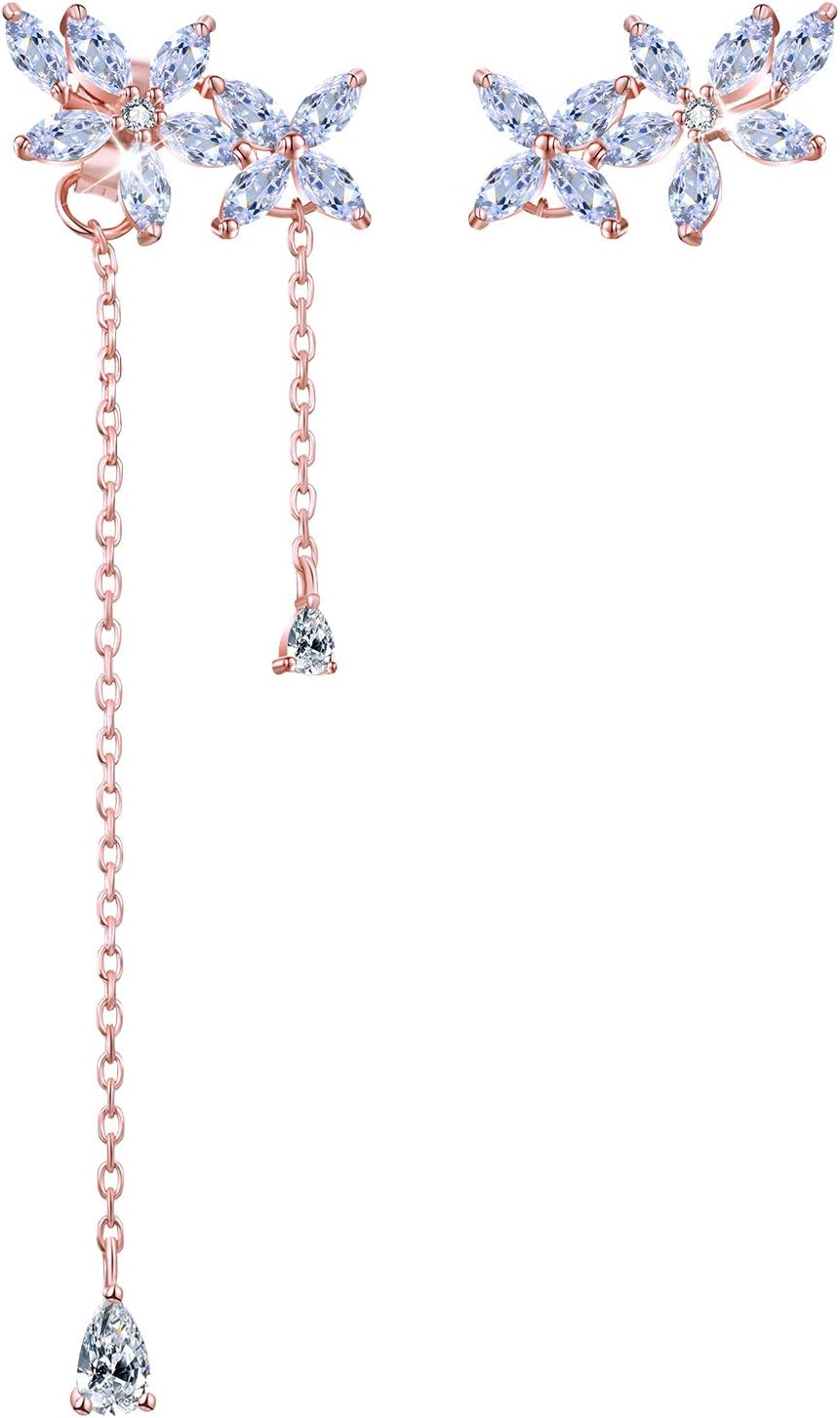 ✦Gifts for Christmas✦Esberry 18K Gold Plating 925 Sterling Silver Cubic Zirconia Drop Earrings Snowflake Bride Wedding Earrings CZ Dangle Earrings Hypoallergenic Earrings for Women