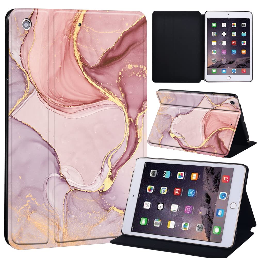 Watercolor Printed Case for iPad Mini 1/2/3, Lightweight Trifold Stand Case with Auto Sleep/Wake, Microfiber Lining, Hard Back Cover for iPad Mini 1/Mini 2/Mini 3 (peach color)